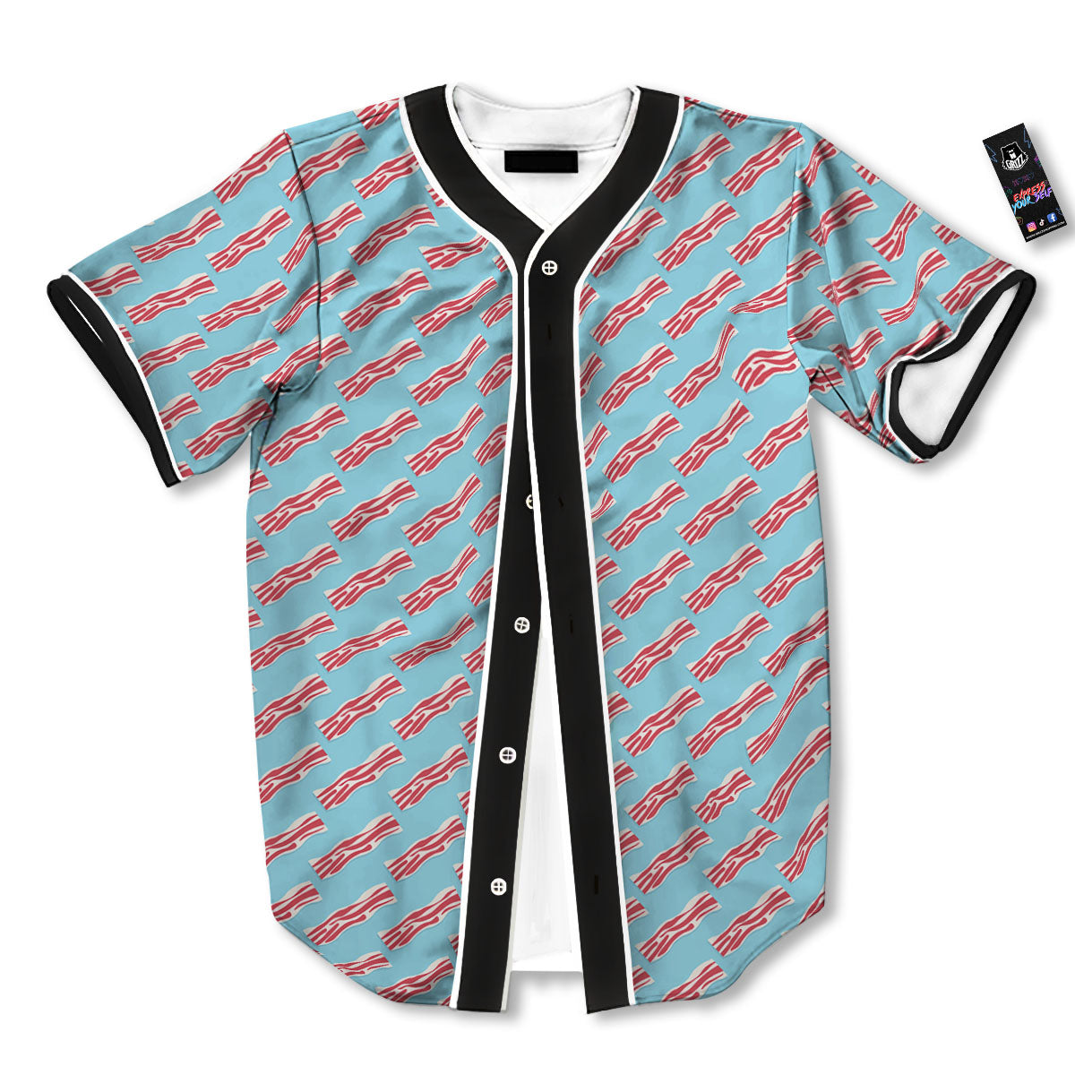 Bacon Blue Print Pattern Baseball Jersey-grizzshop