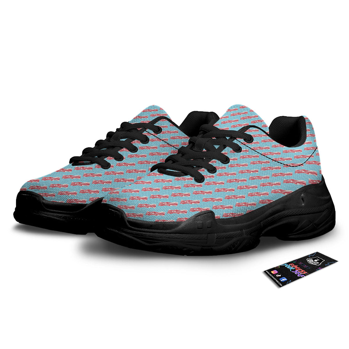 Bacon Blue Print Pattern Black Chunky Shoes-grizzshop