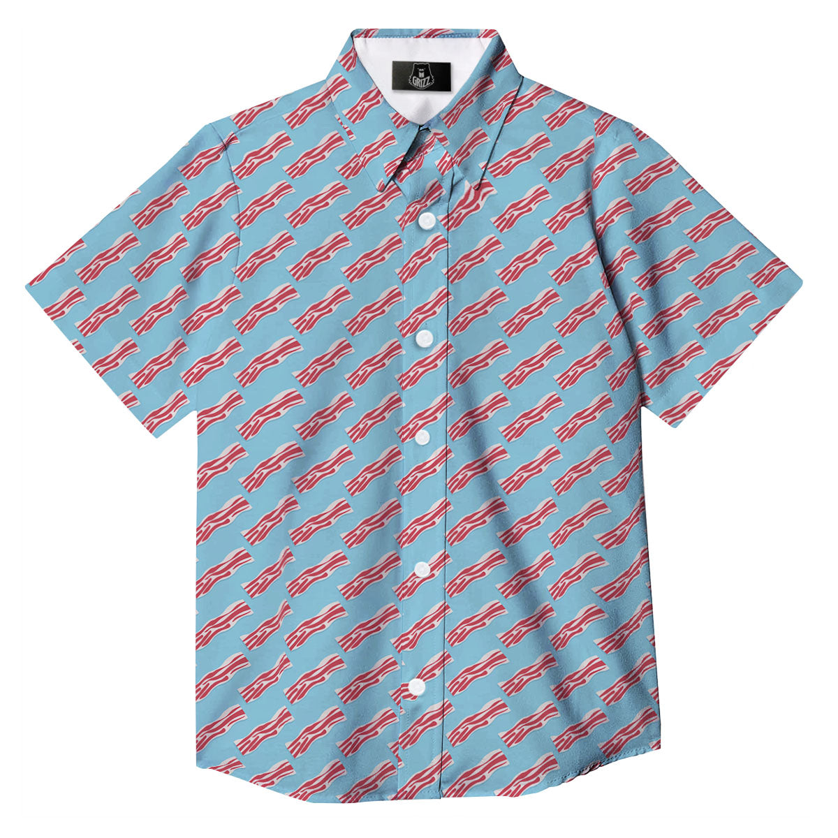Bacon Blue Print Pattern Button Up Shirt-grizzshop