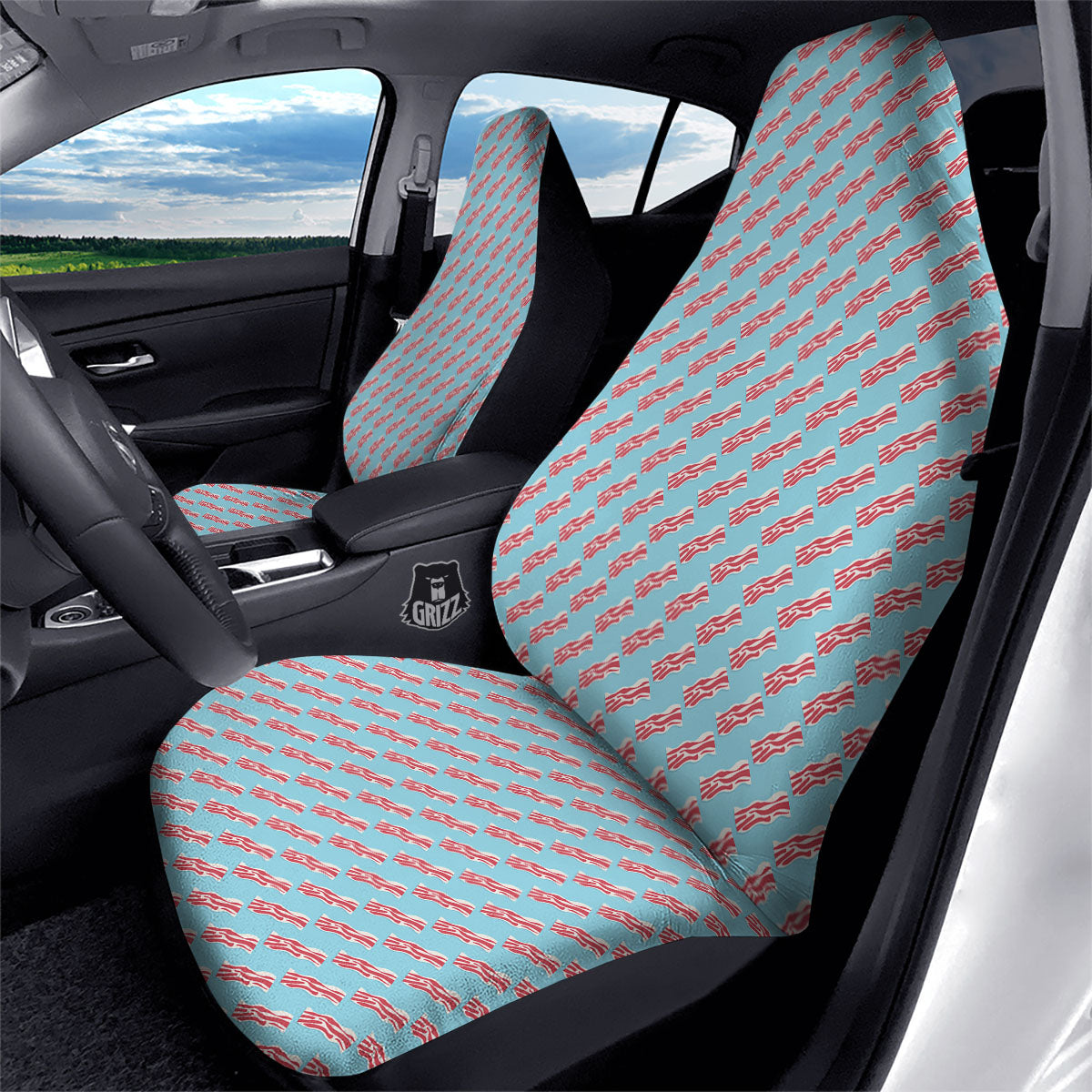 Bacon Blue Print Pattern Car Seat Covers-grizzshop