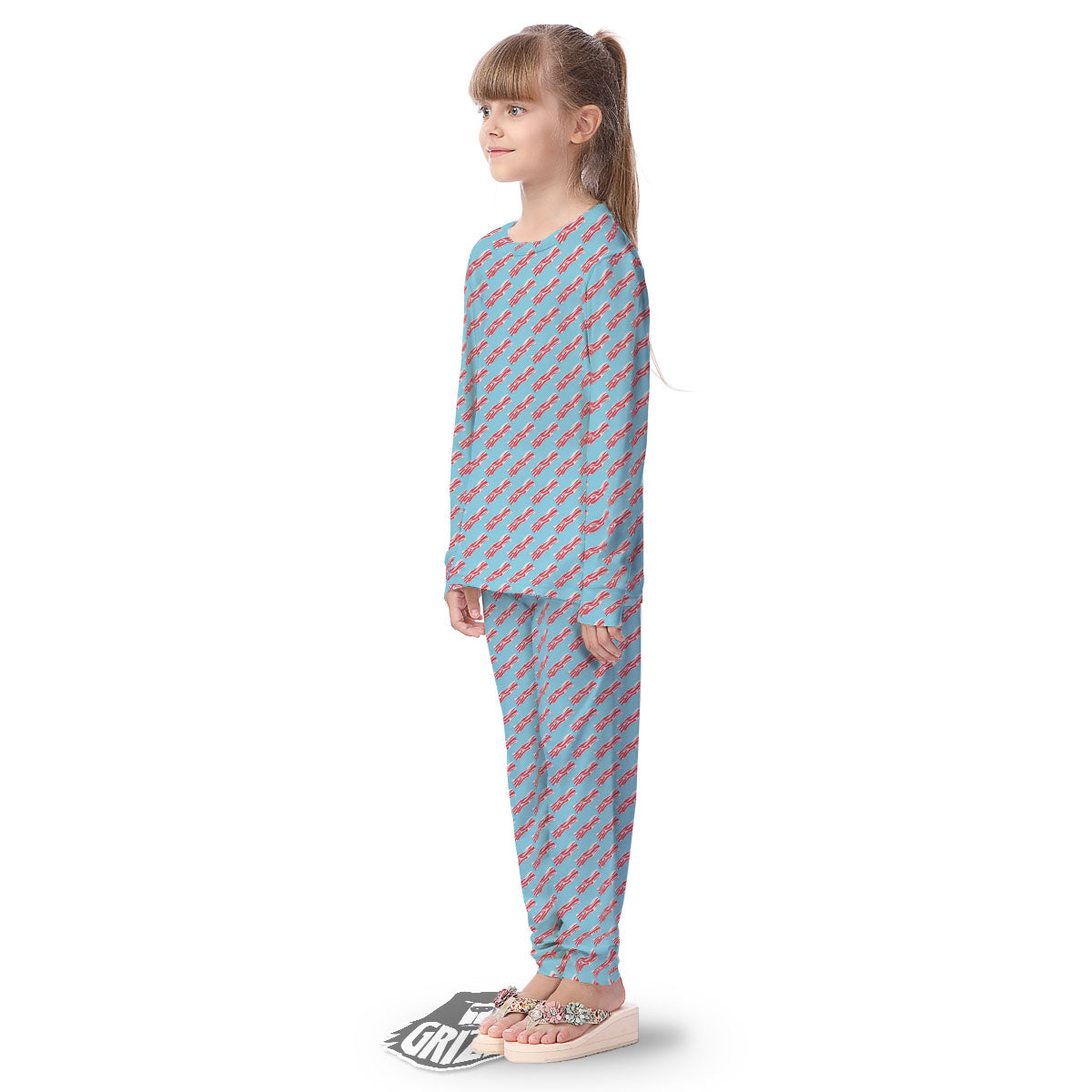 Bacon Blue Print Pattern Kid's Pajamas-grizzshop