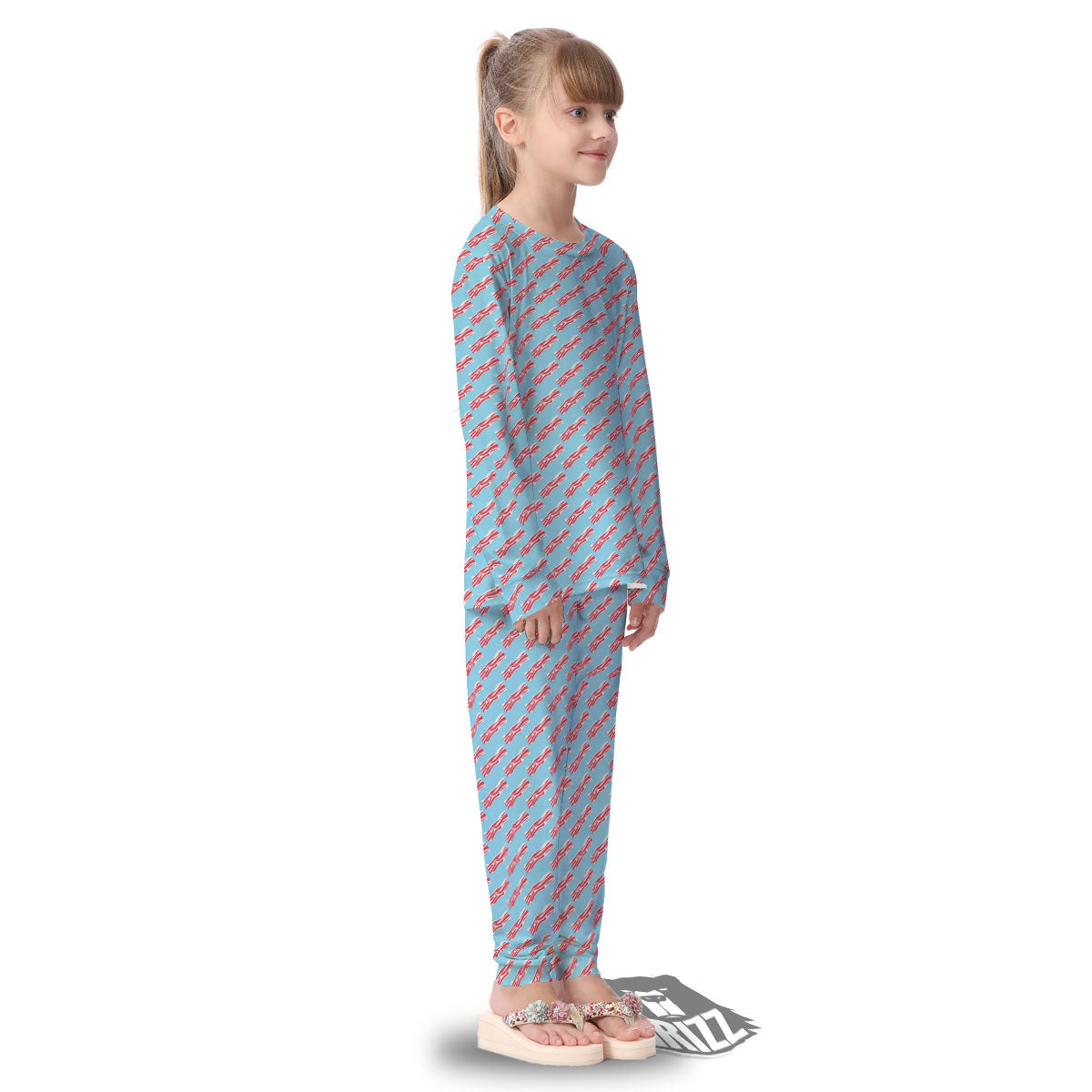 Bacon Blue Print Pattern Kid's Pajamas-grizzshop