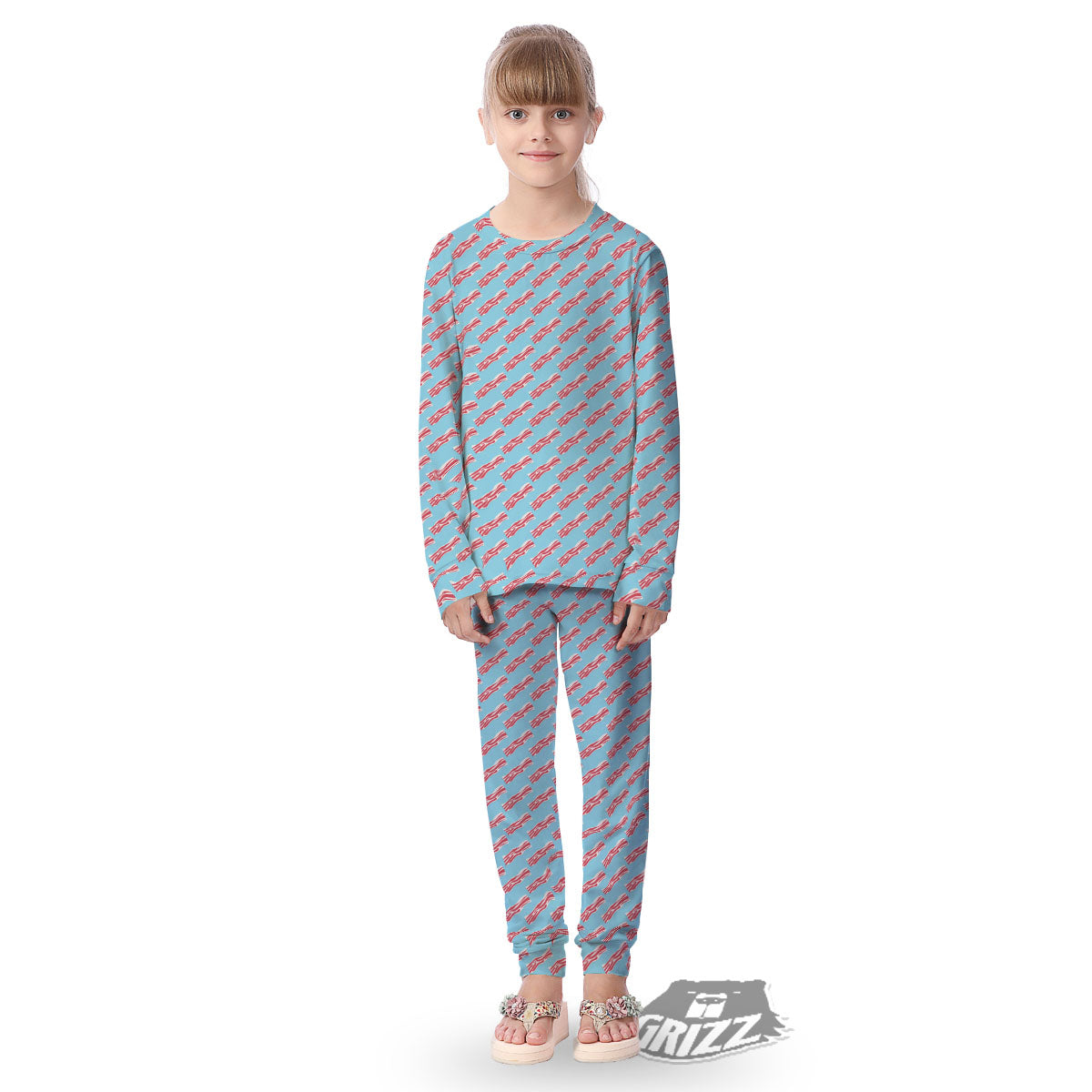 Bacon Blue Print Pattern Kid's Pajamas-grizzshop