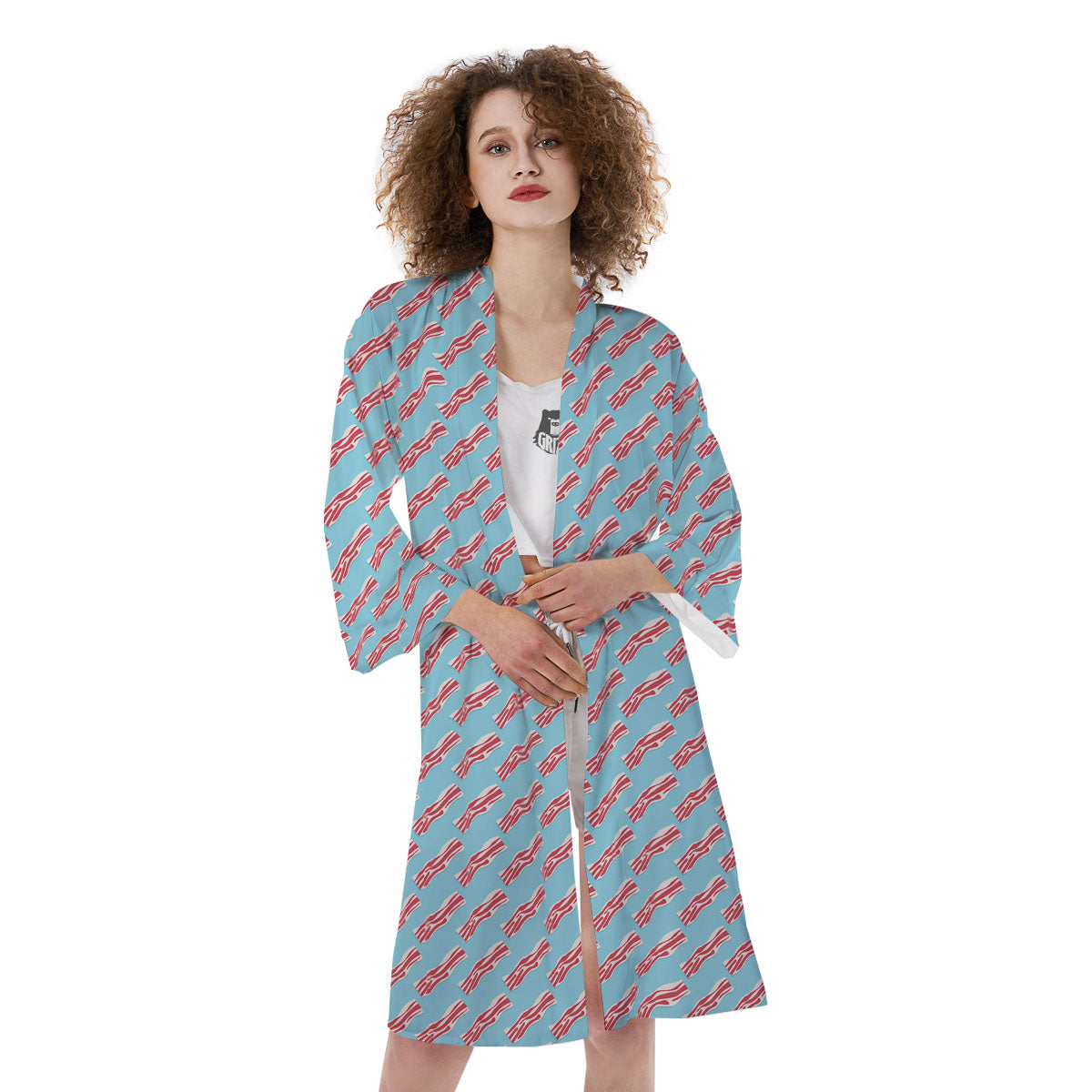 Bacon Blue Print Pattern Kimono-grizzshop