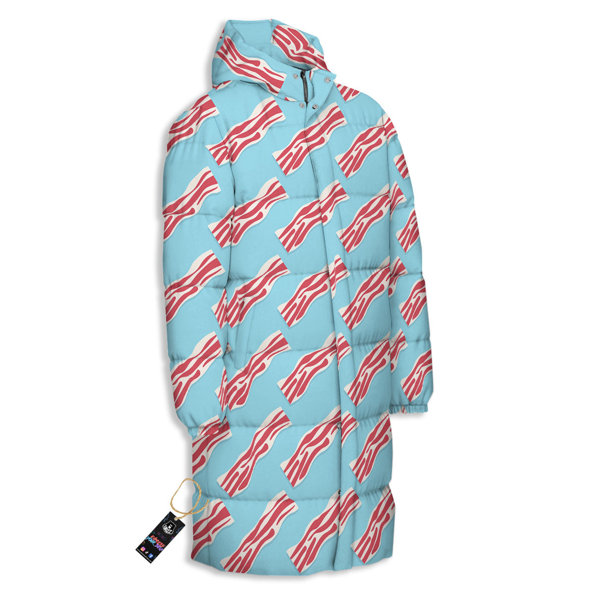Bacon Blue Print Pattern Long Down Jacket-grizzshop