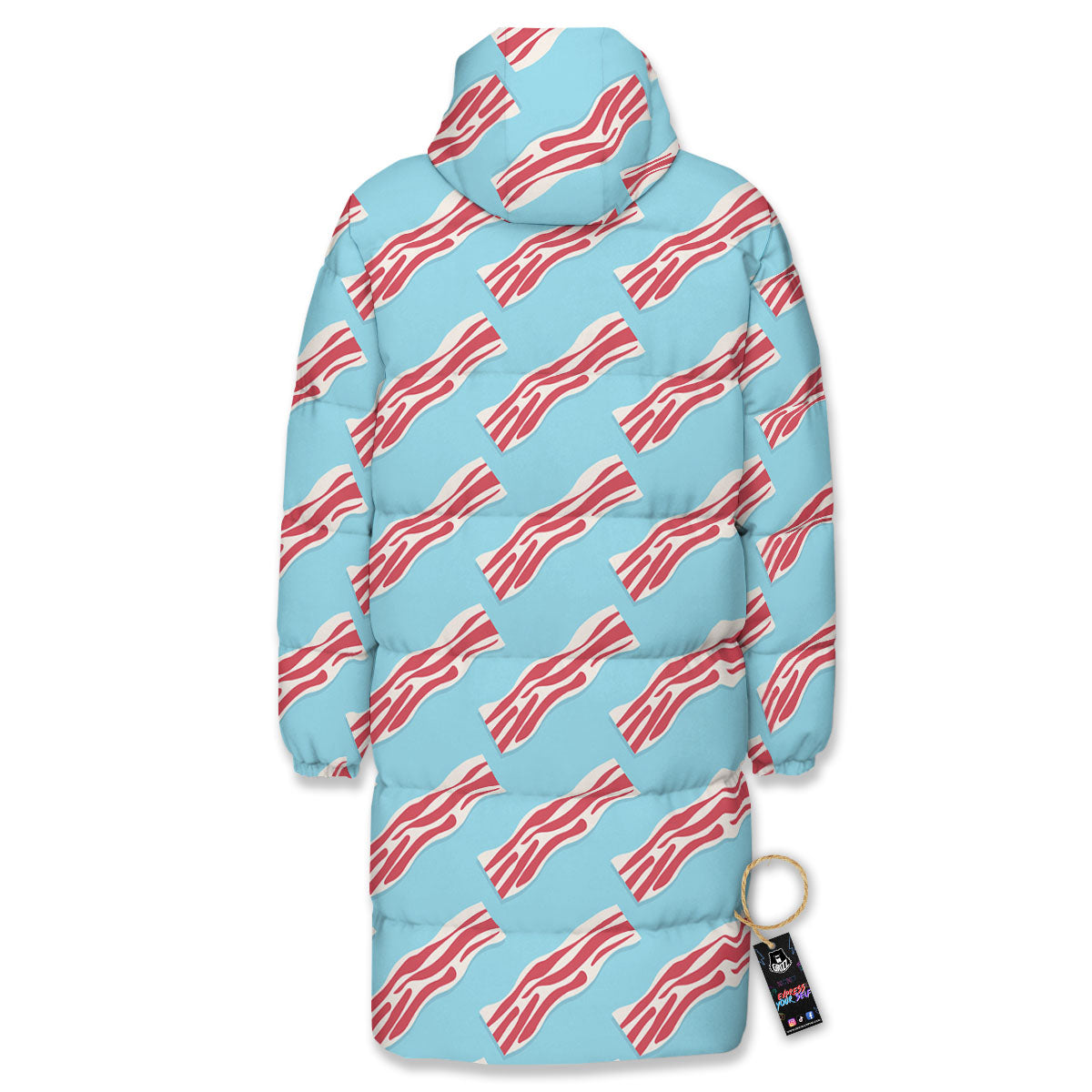 Bacon Blue Print Pattern Long Down Jacket-grizzshop