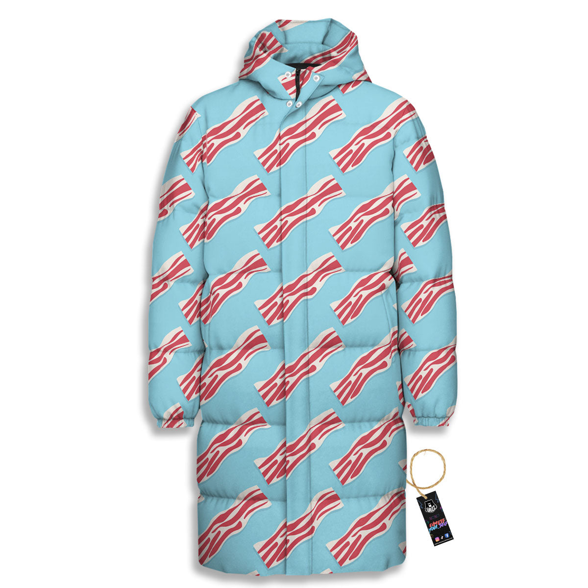 Bacon Blue Print Pattern Long Down Jacket-grizzshop