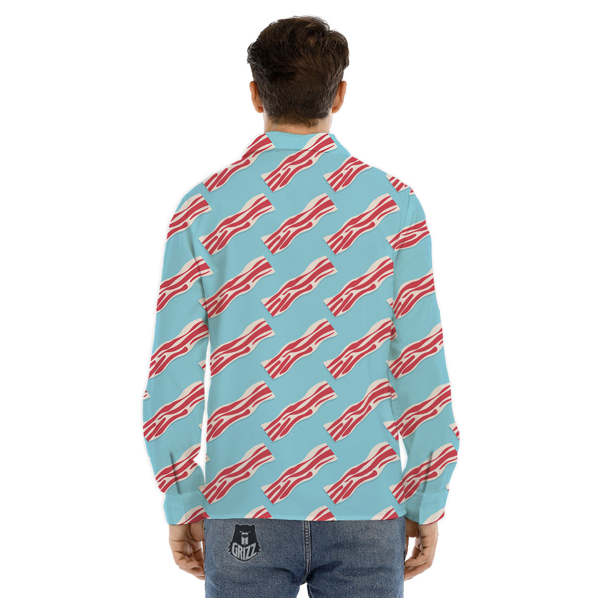 Bacon Blue Print Pattern Men's Dress Shirts-grizzshop