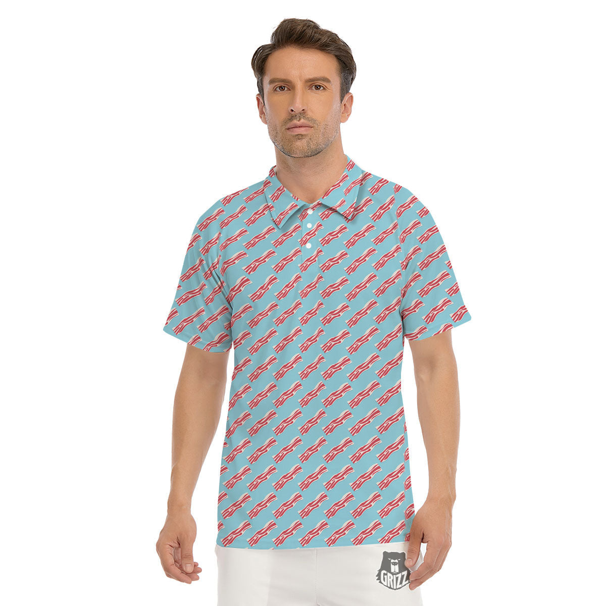 Bacon Blue Print Pattern Men's Golf Shirts-grizzshop