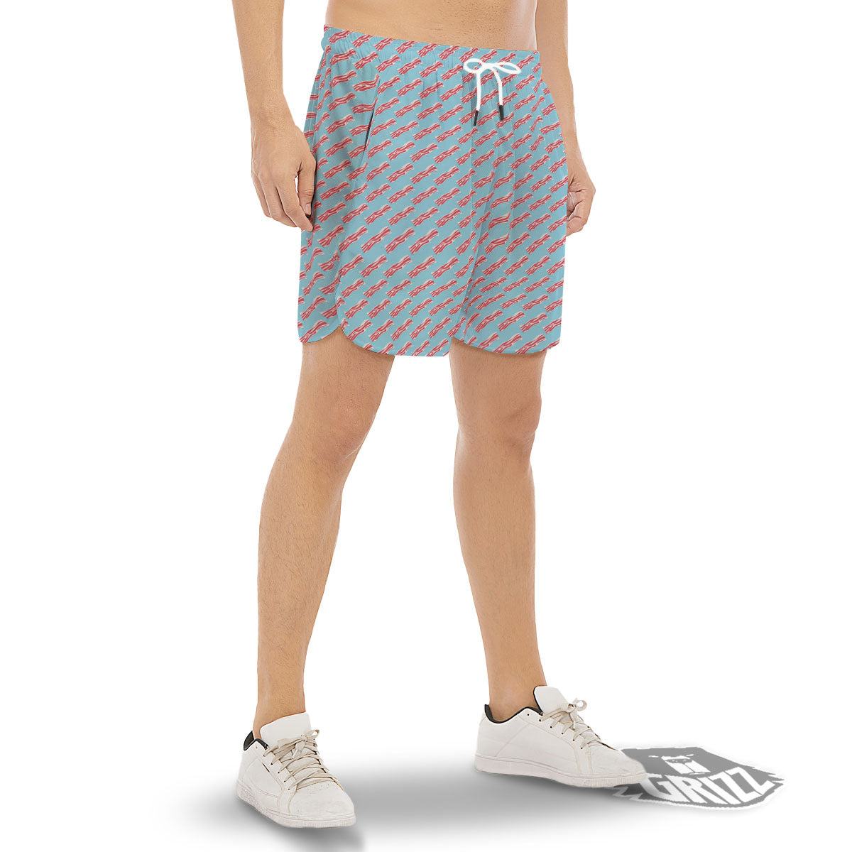 Bacon Blue Print Pattern Men's Gym Shorts-grizzshop