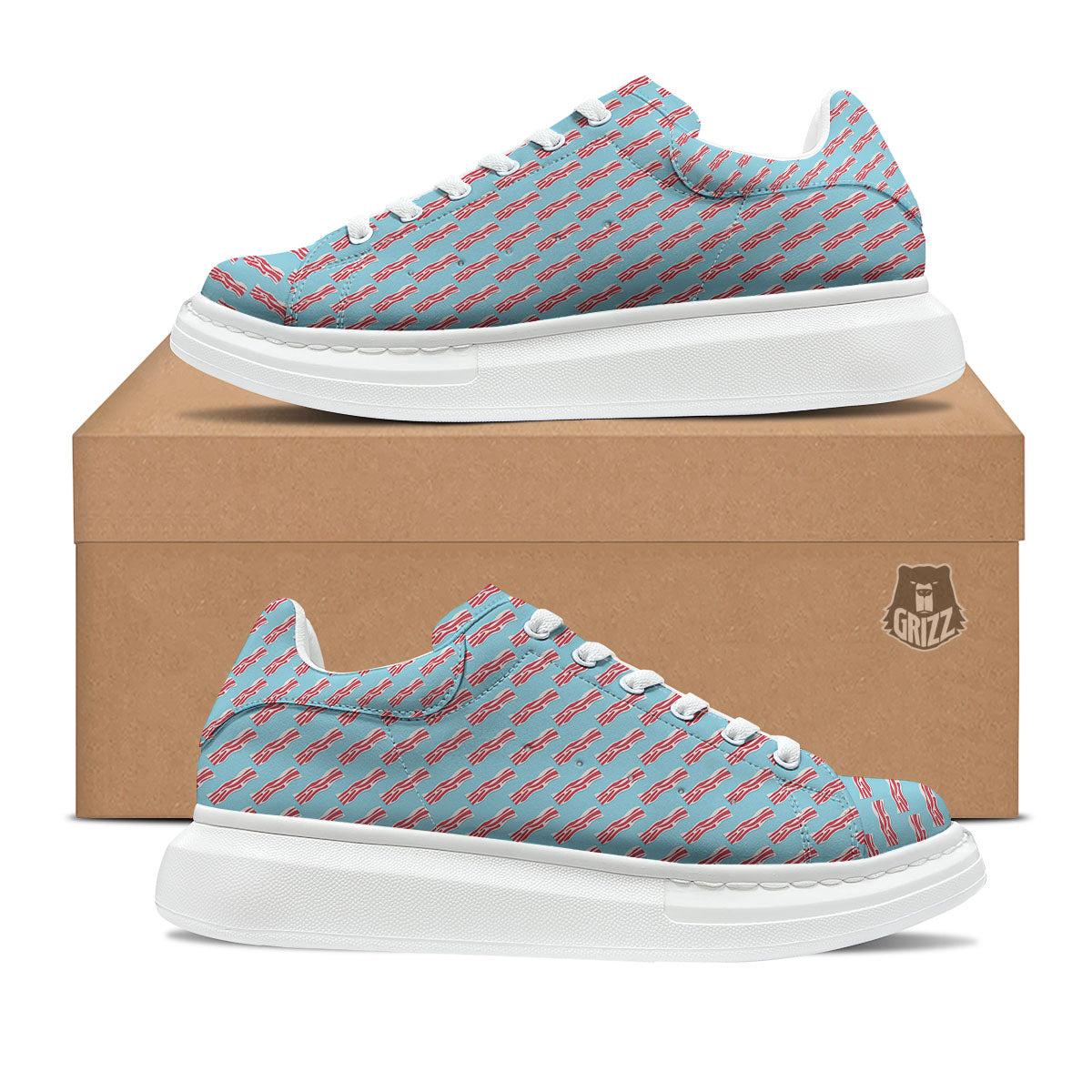 Bacon Blue Print Pattern Platform Shoes-grizzshop