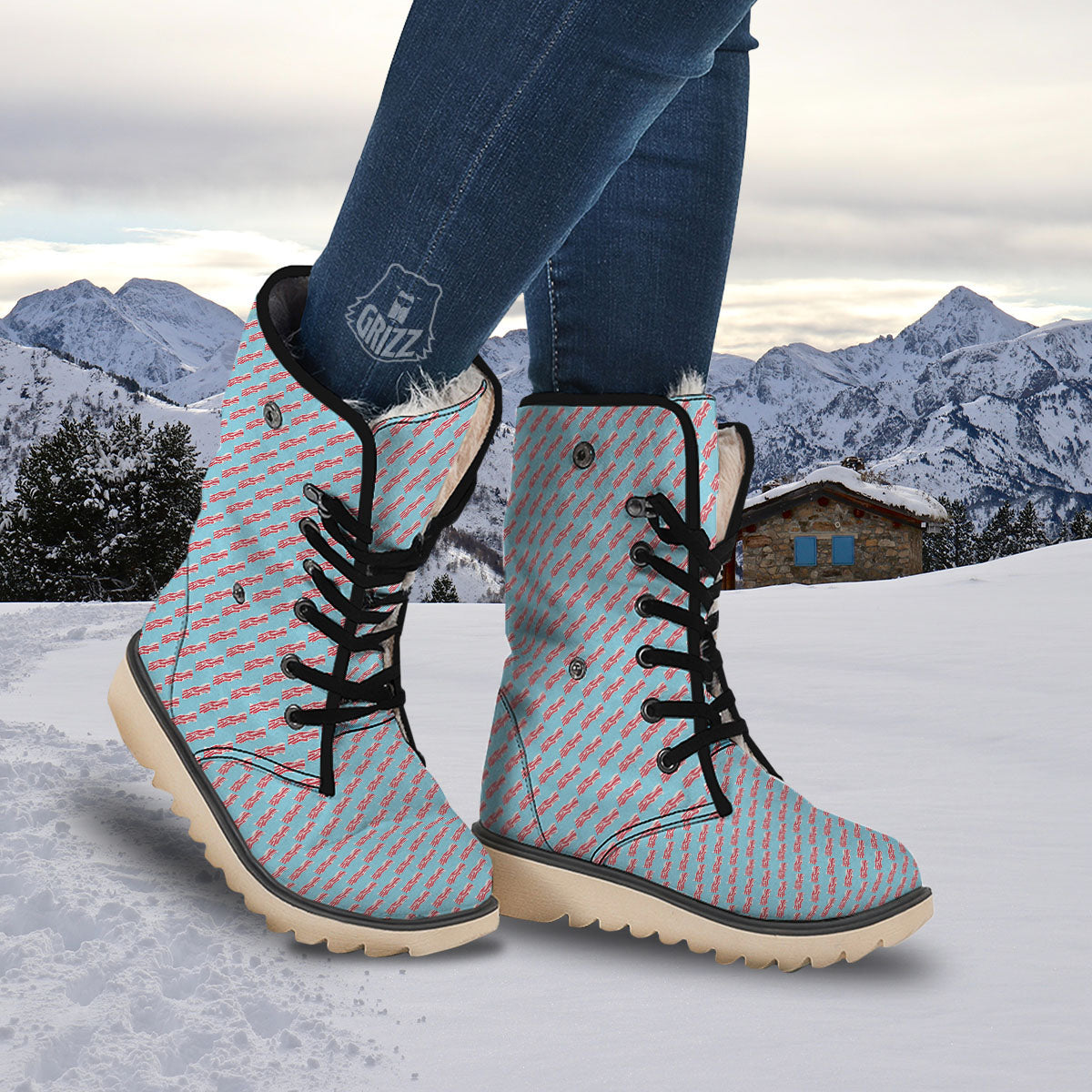 Bacon Blue Print Pattern Snow Boots-grizzshop
