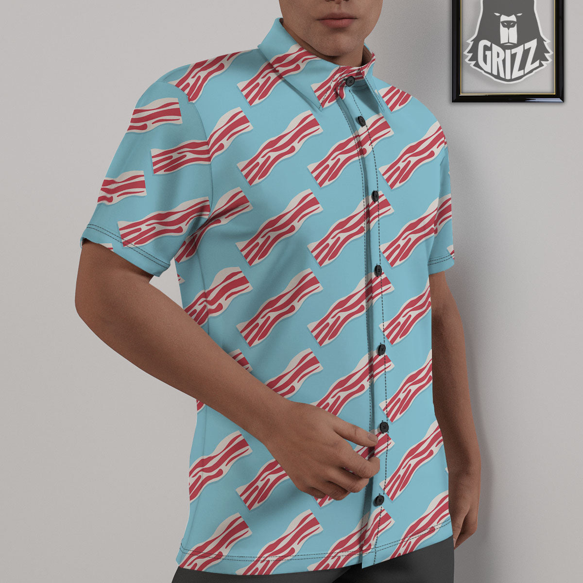 Bacon Blue Print Pattern Untucked Shirts-grizzshop