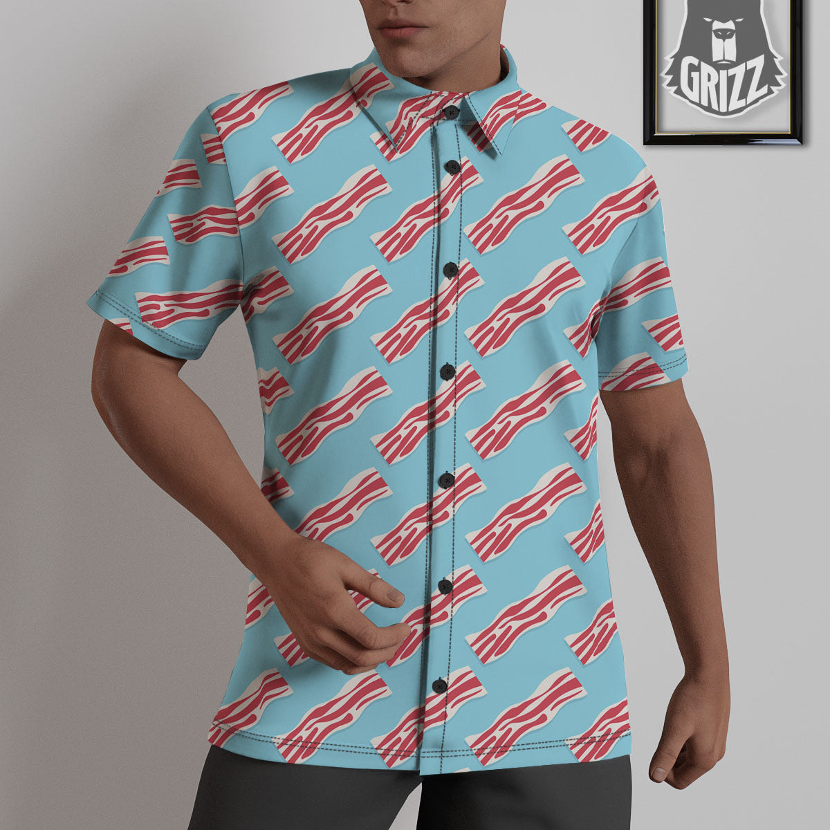 Bacon Blue Print Pattern Untucked Shirts-grizzshop