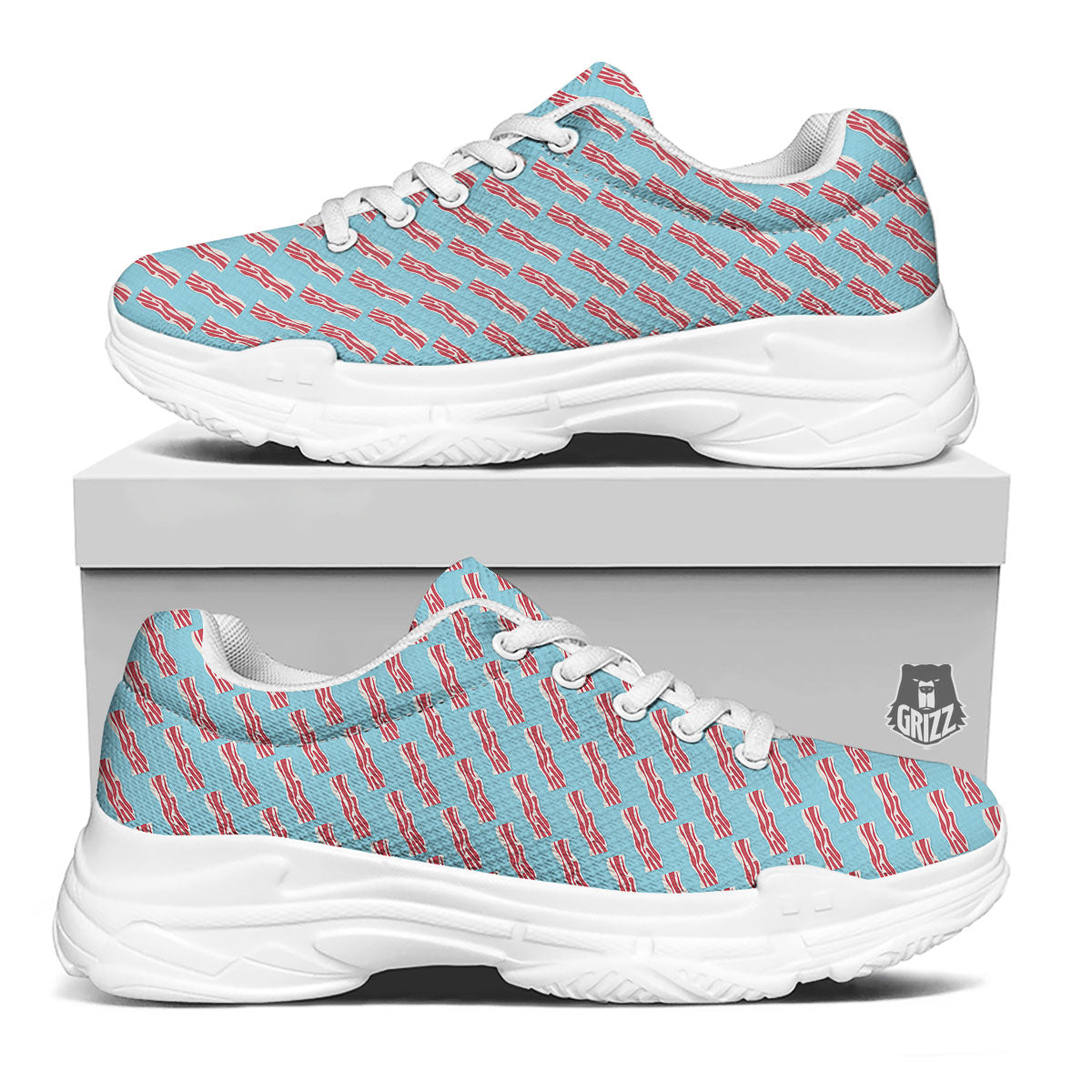 Bacon Blue Print Pattern White Chunky Shoes-grizzshop