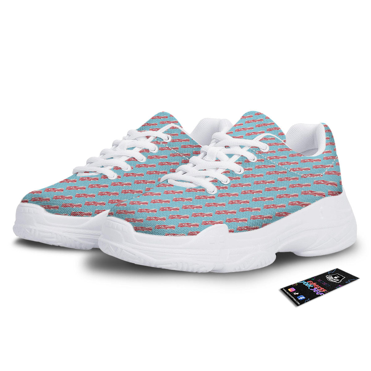 Bacon Blue Print Pattern White Chunky Shoes-grizzshop