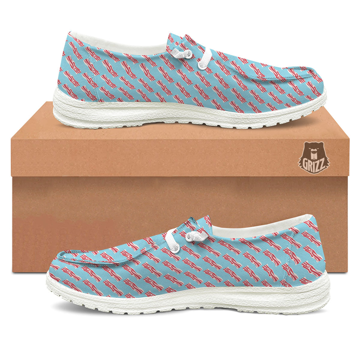 Bacon Blue Print Pattern White Loafers-grizzshop