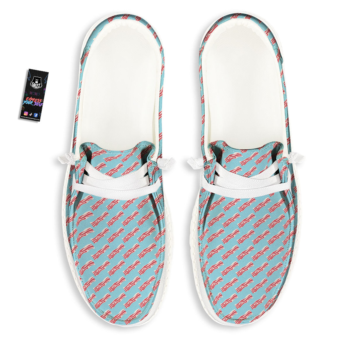 Bacon Blue Print Pattern White Loafers-grizzshop
