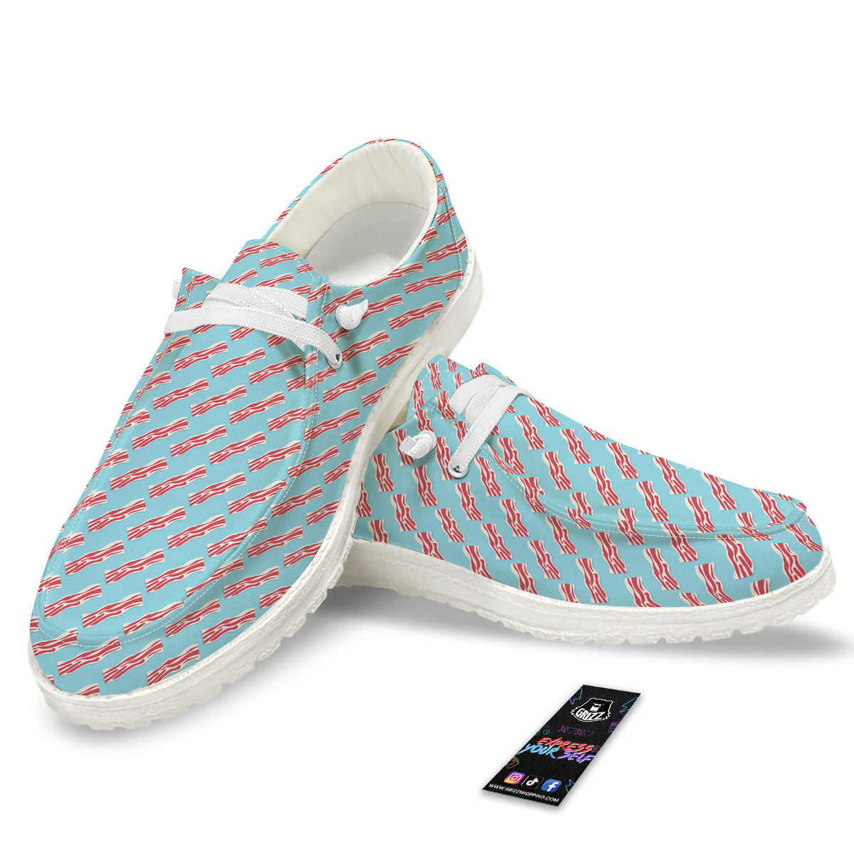 Bacon Blue Print Pattern White Loafers-grizzshop