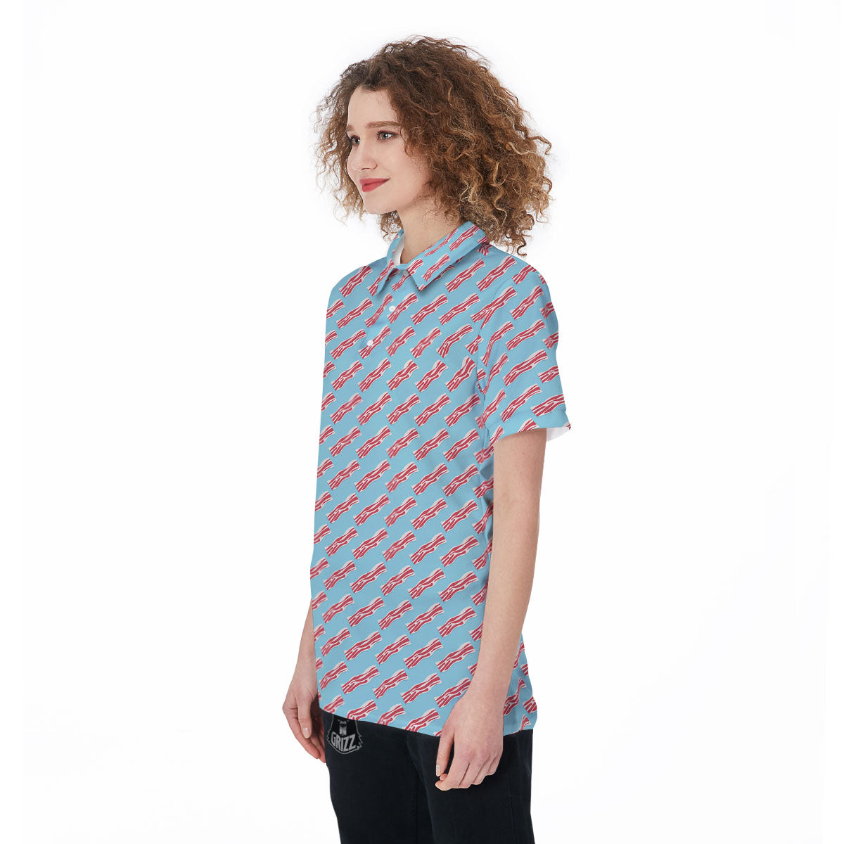 Bacon Blue Print Pattern Women's Golf Shirts-grizzshop