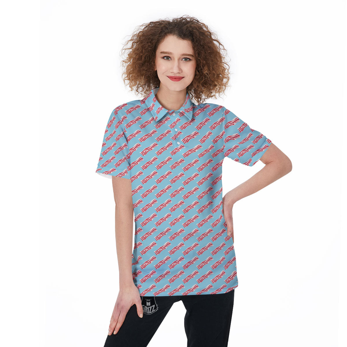 Bacon Blue Print Pattern Women's Golf Shirts-grizzshop