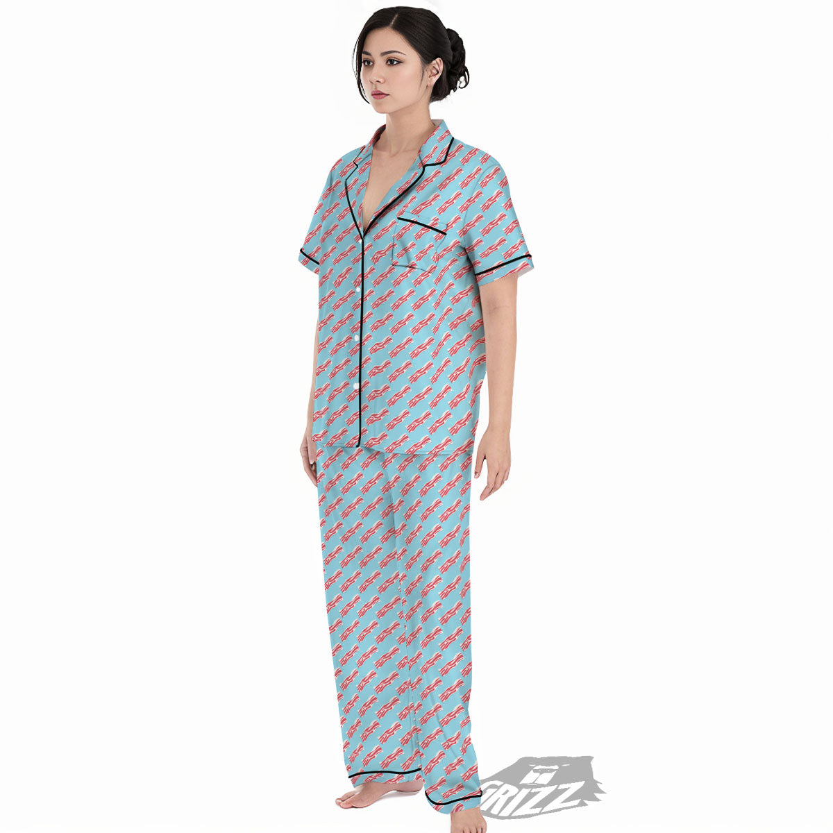 Bacon Blue Print Pattern Women's Pajamas Set-grizzshop