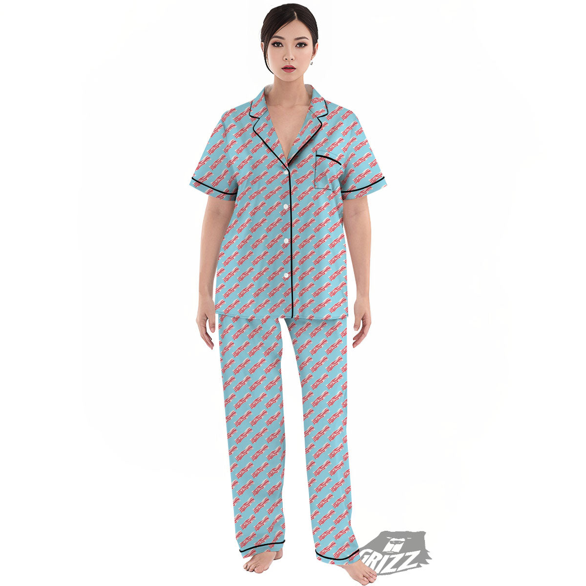 Bacon Blue Print Pattern Women's Pajamas Set-grizzshop