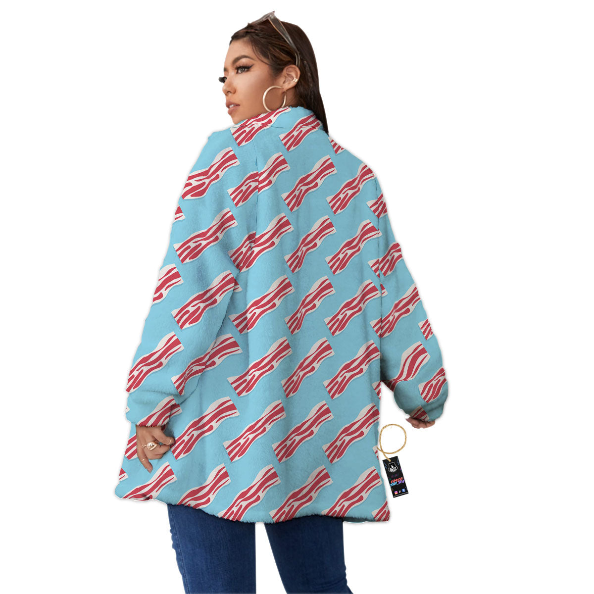 Bacon Blue Print Pattern Women's Sherpa Jacket-grizzshop
