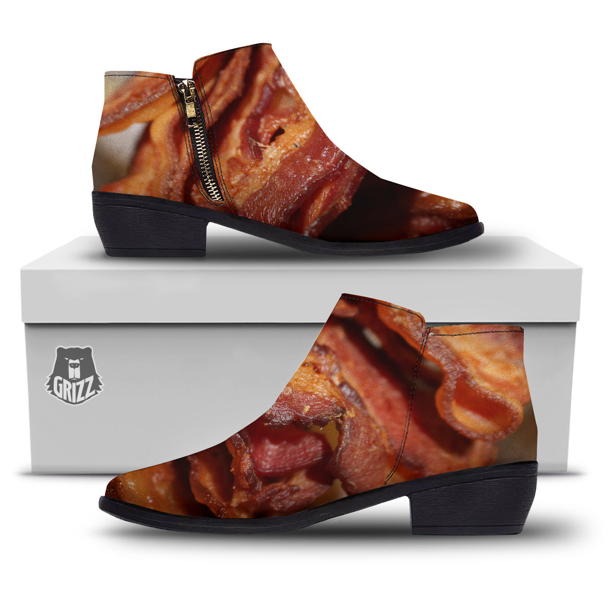 Bacon Crispy Print Ankle Boots-grizzshop