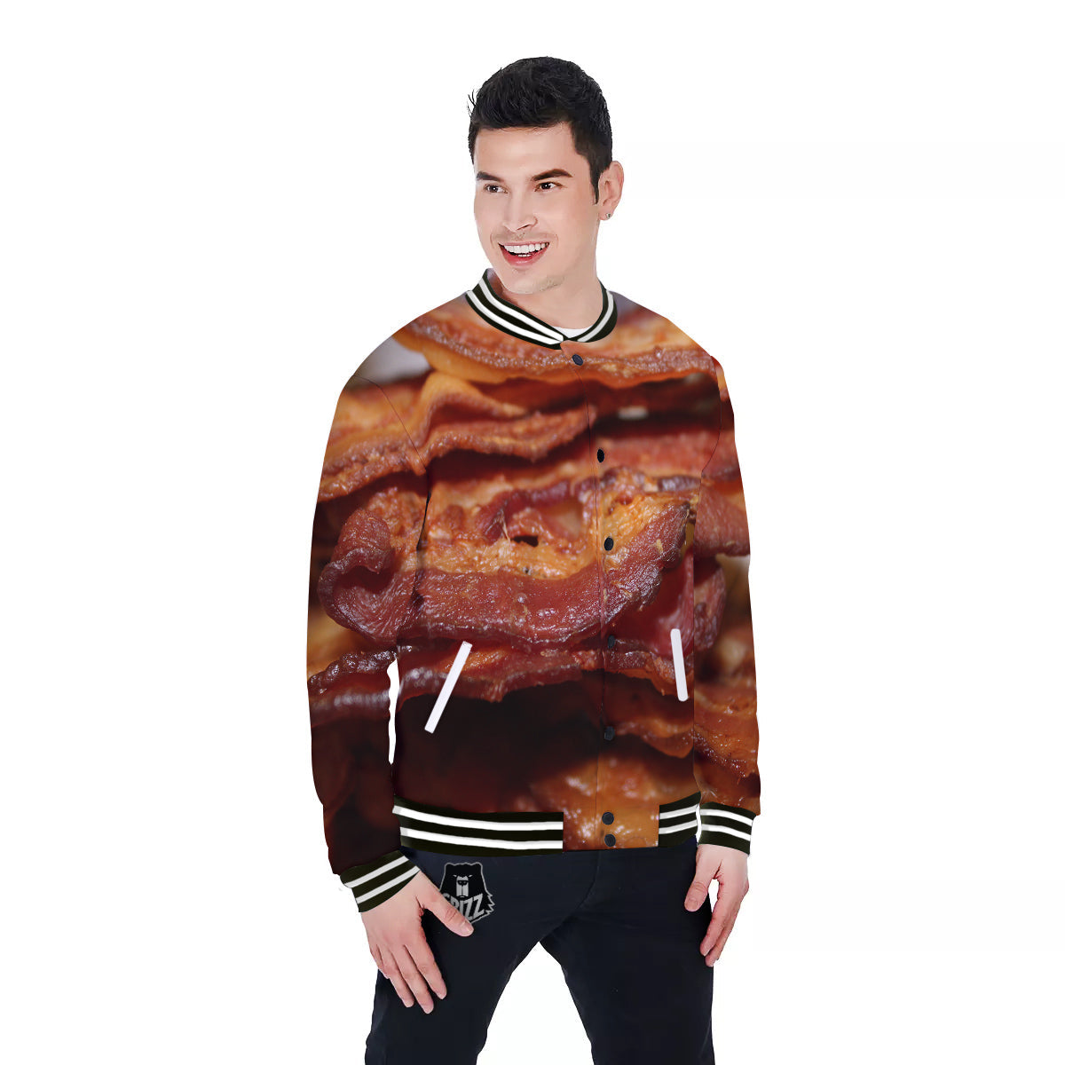 Bacon Crispy Print Baseball Jacket-grizzshop