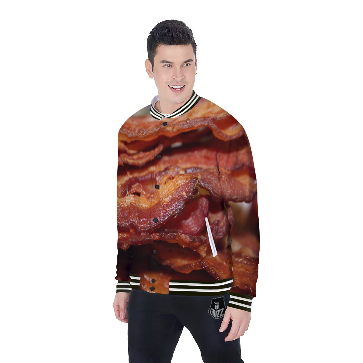 Bacon Crispy Print Baseball Jacket-grizzshop