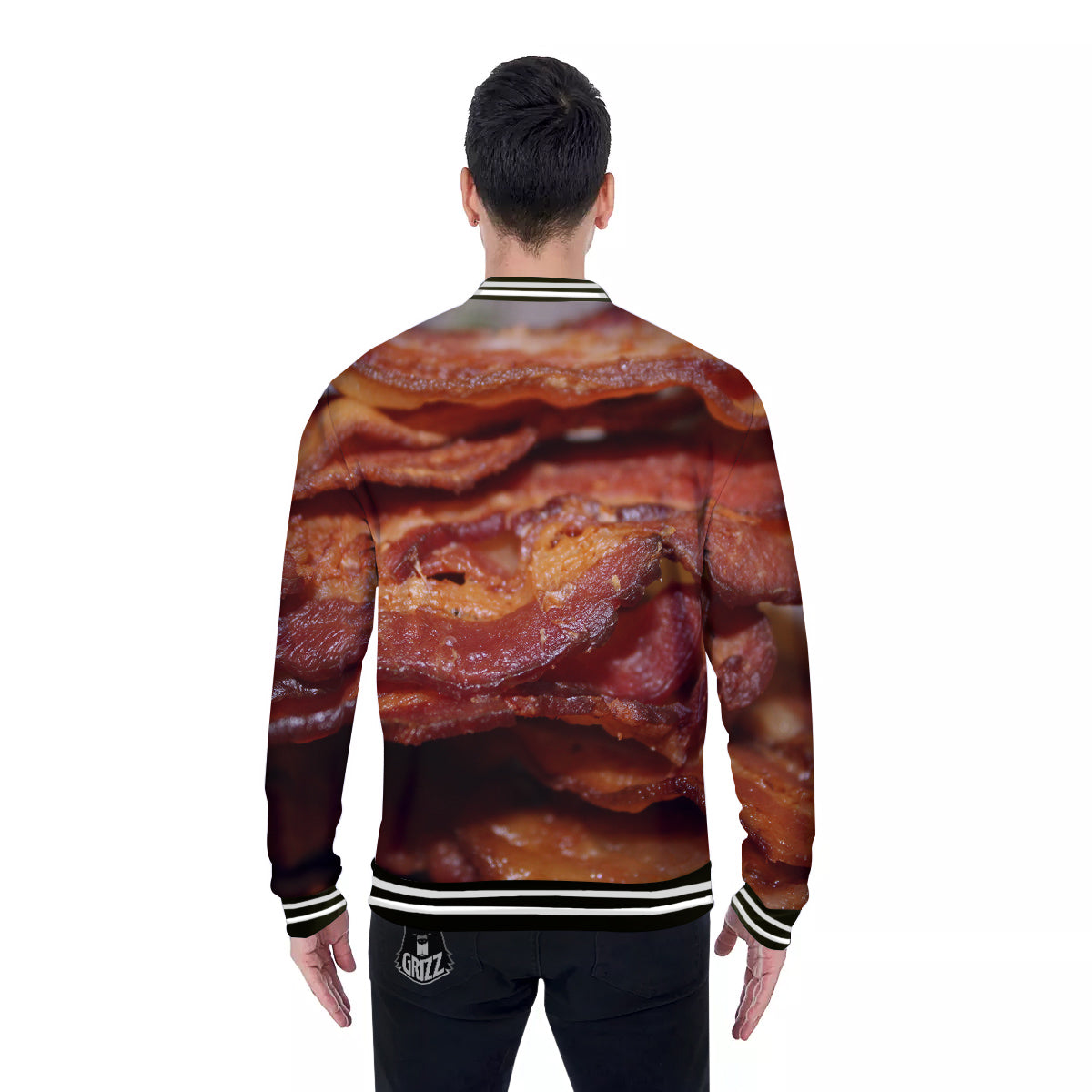 Bacon Crispy Print Baseball Jacket-grizzshop