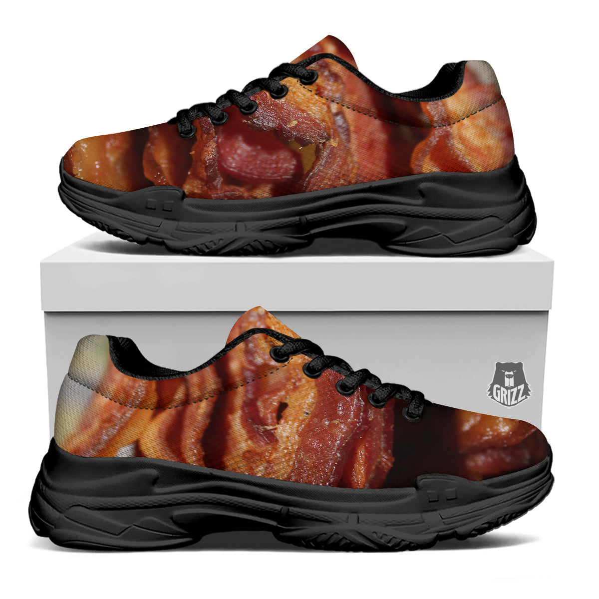 Bacon Crispy Print Black Chunky Shoes-grizzshop