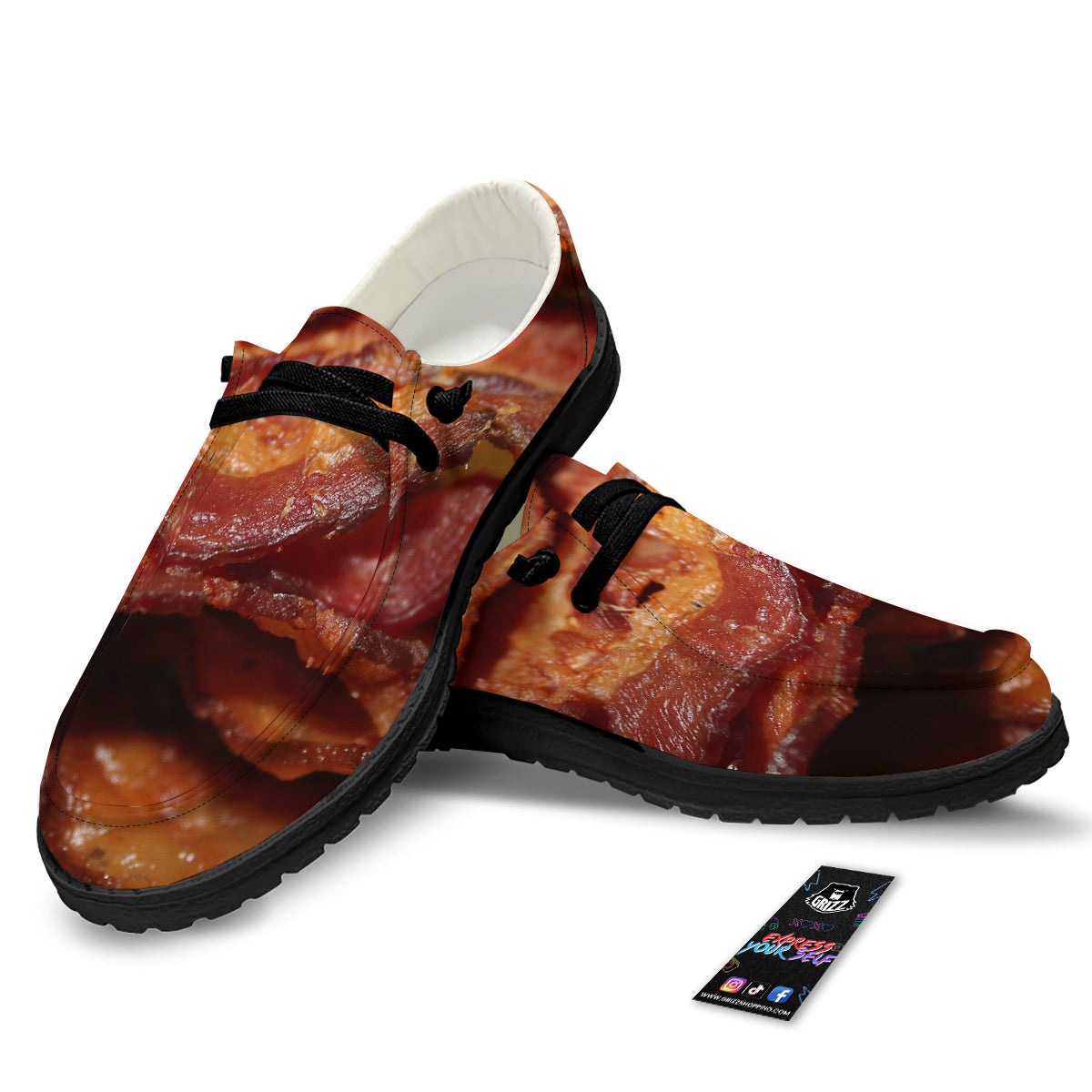 Bacon Crispy Print Black Loafers-grizzshop