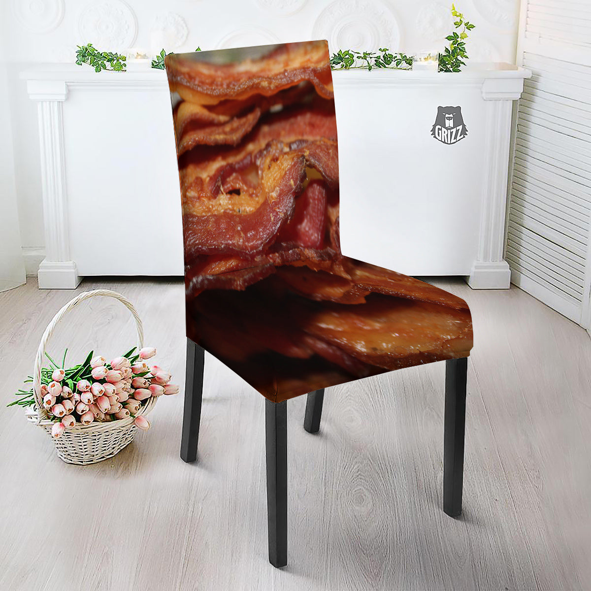 Bacon Crispy Print Dining Chair Slipcover-grizzshop