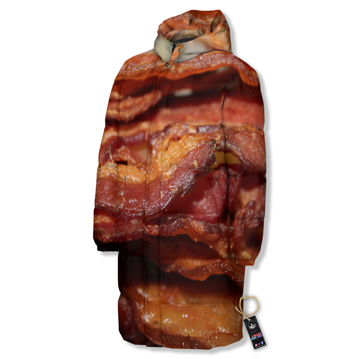 Bacon Crispy Print Long Down Jacket-grizzshop