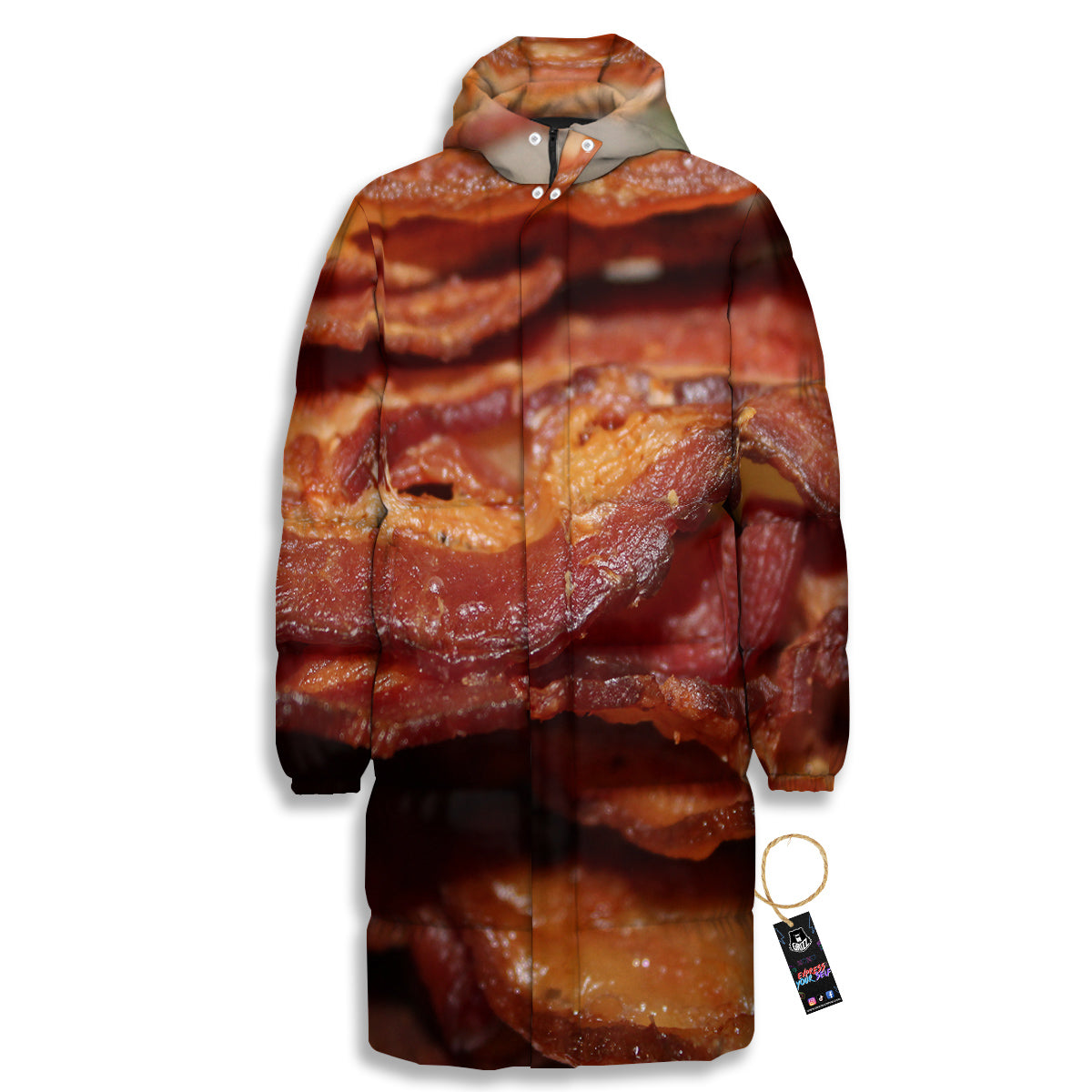Bacon Crispy Print Long Down Jacket-grizzshop