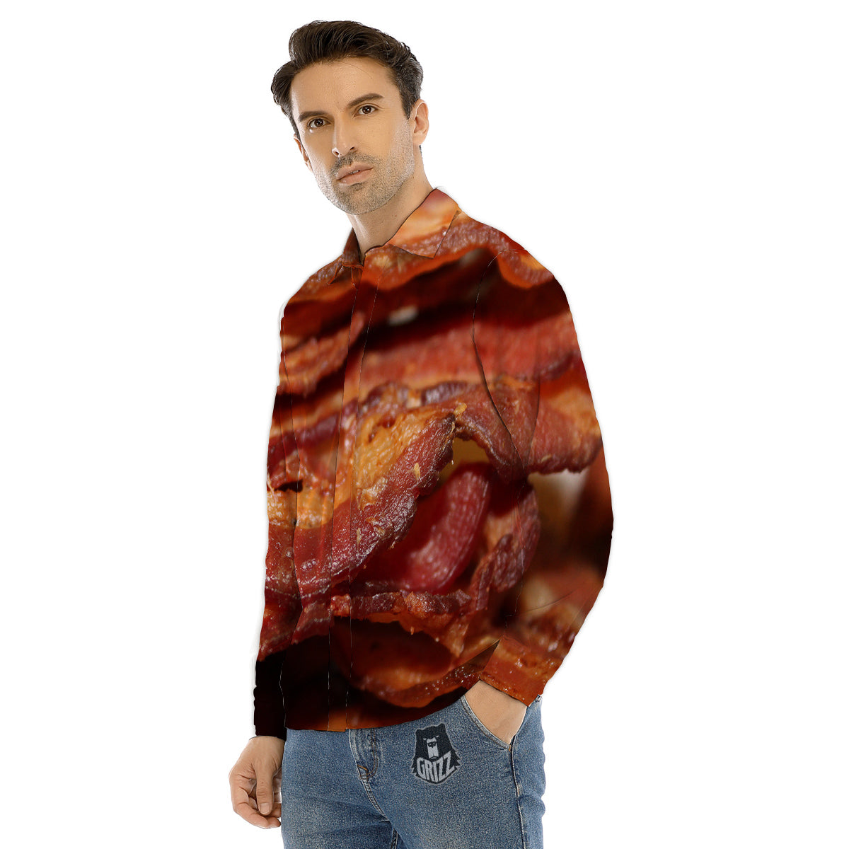 Bacon Crispy Print Men's Dress Shirts-grizzshop