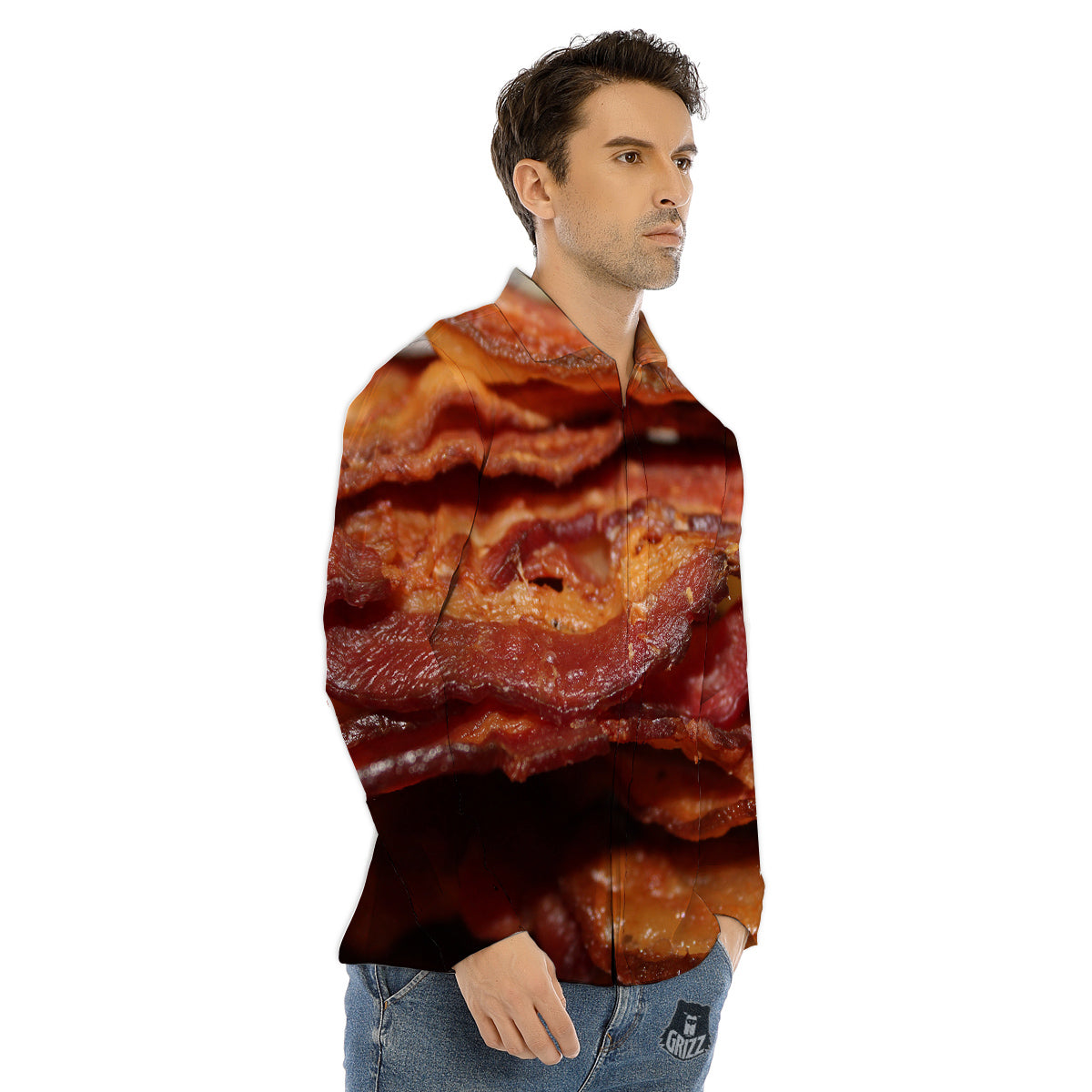 Bacon Crispy Print Men's Dress Shirts-grizzshop