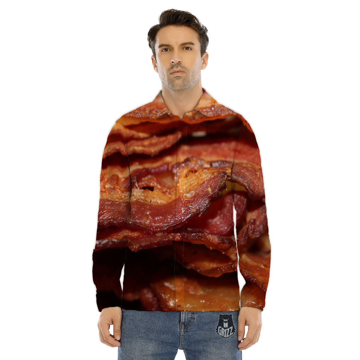 Bacon Crispy Print Men's Dress Shirts-grizzshop