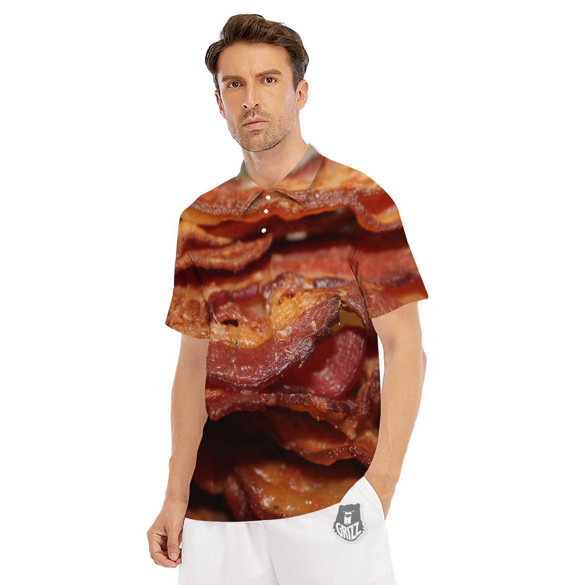 Bacon Crispy Print Men's Golf Shirts-grizzshop