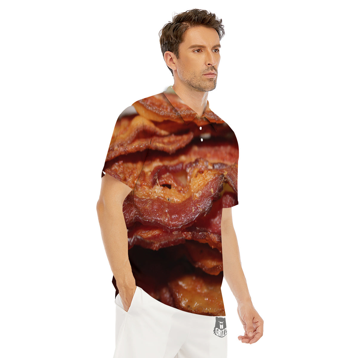 Bacon Crispy Print Men's Golf Shirts-grizzshop