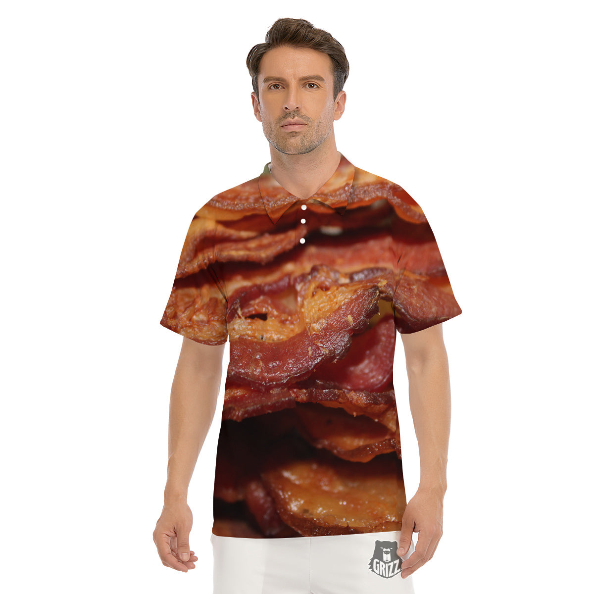 Bacon Crispy Print Men's Golf Shirts-grizzshop