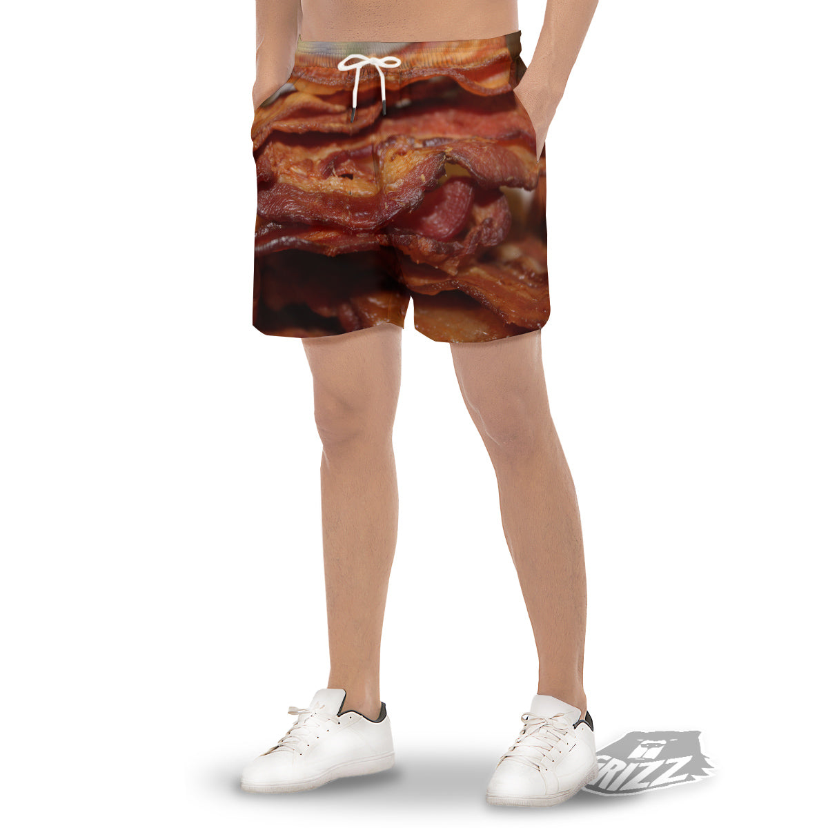 Bacon Crispy Print Men's Gym Shorts-grizzshop