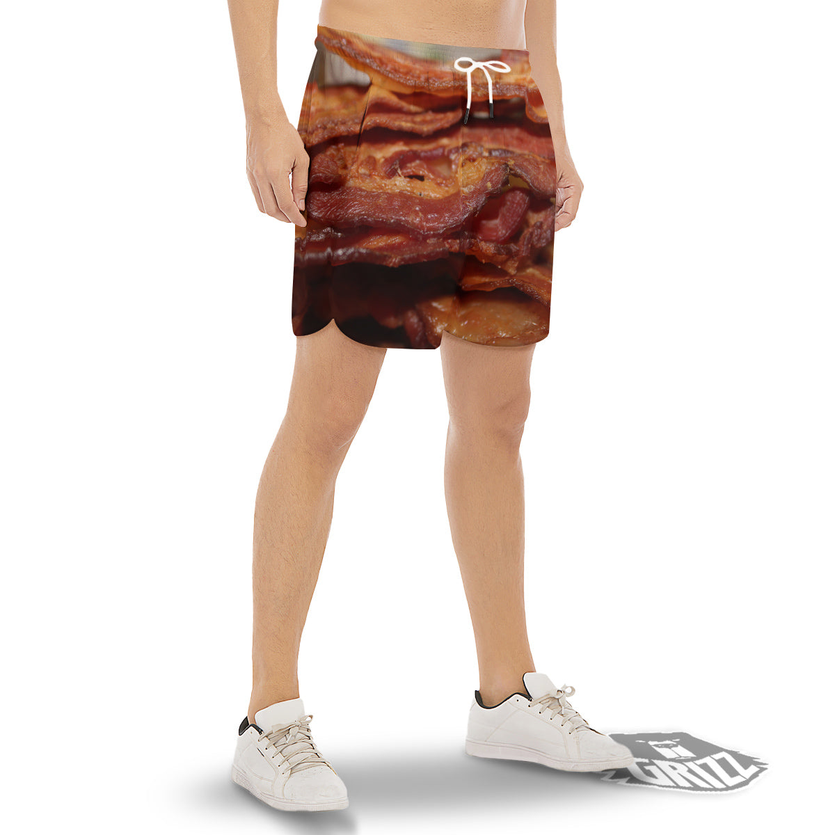 Bacon Crispy Print Men's Gym Shorts-grizzshop
