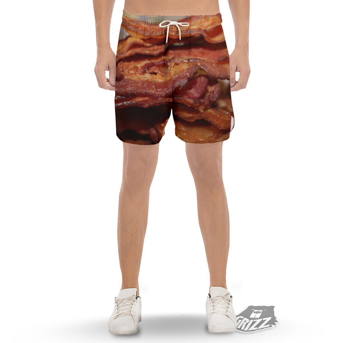 Bacon Crispy Print Men's Gym Shorts-grizzshop