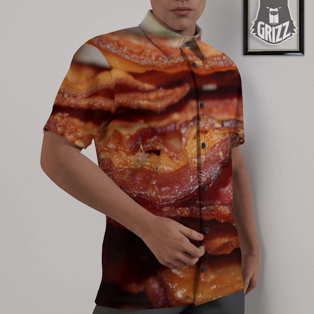 Bacon Crispy Print Untucked Shirts-grizzshop