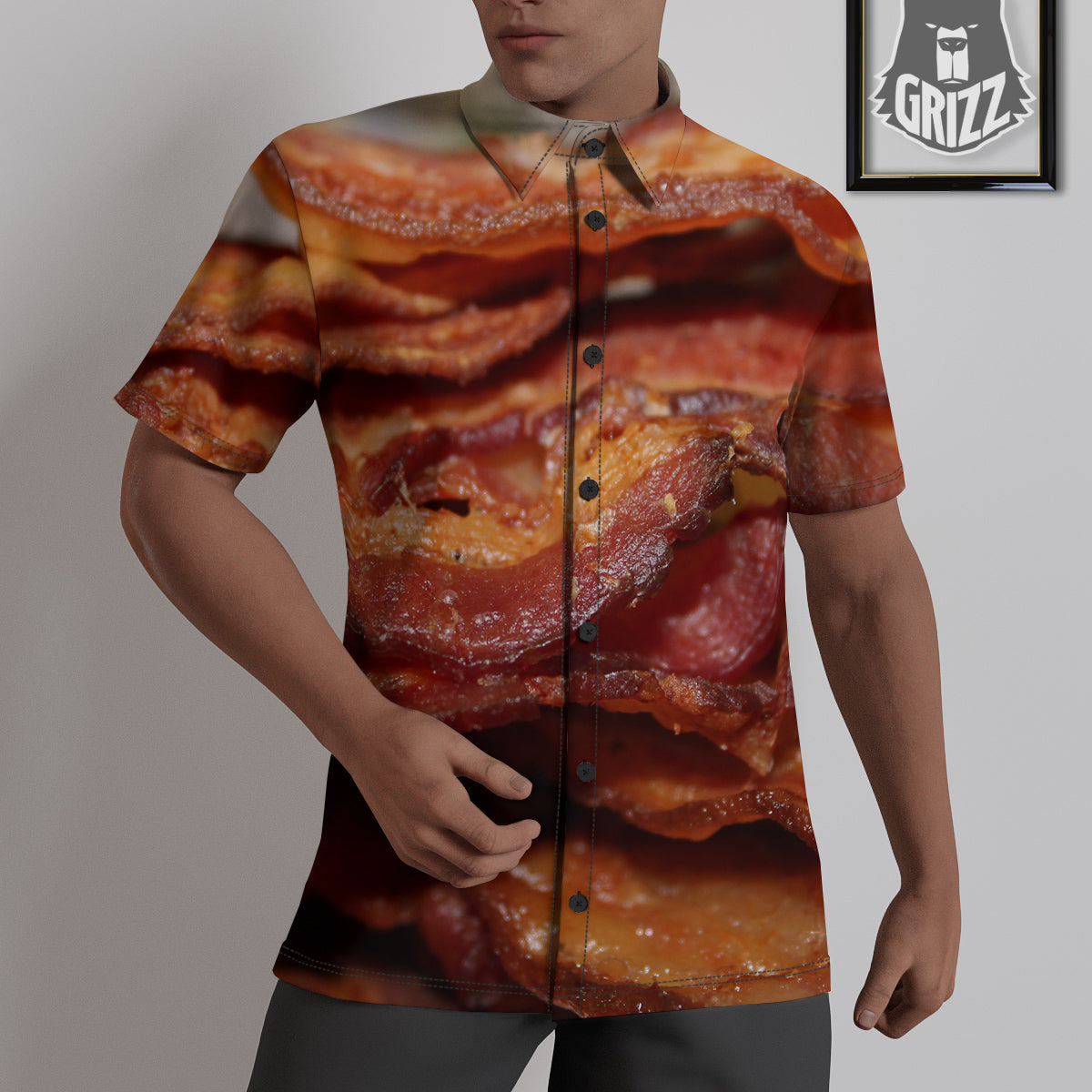 Bacon Crispy Print Untucked Shirts-grizzshop