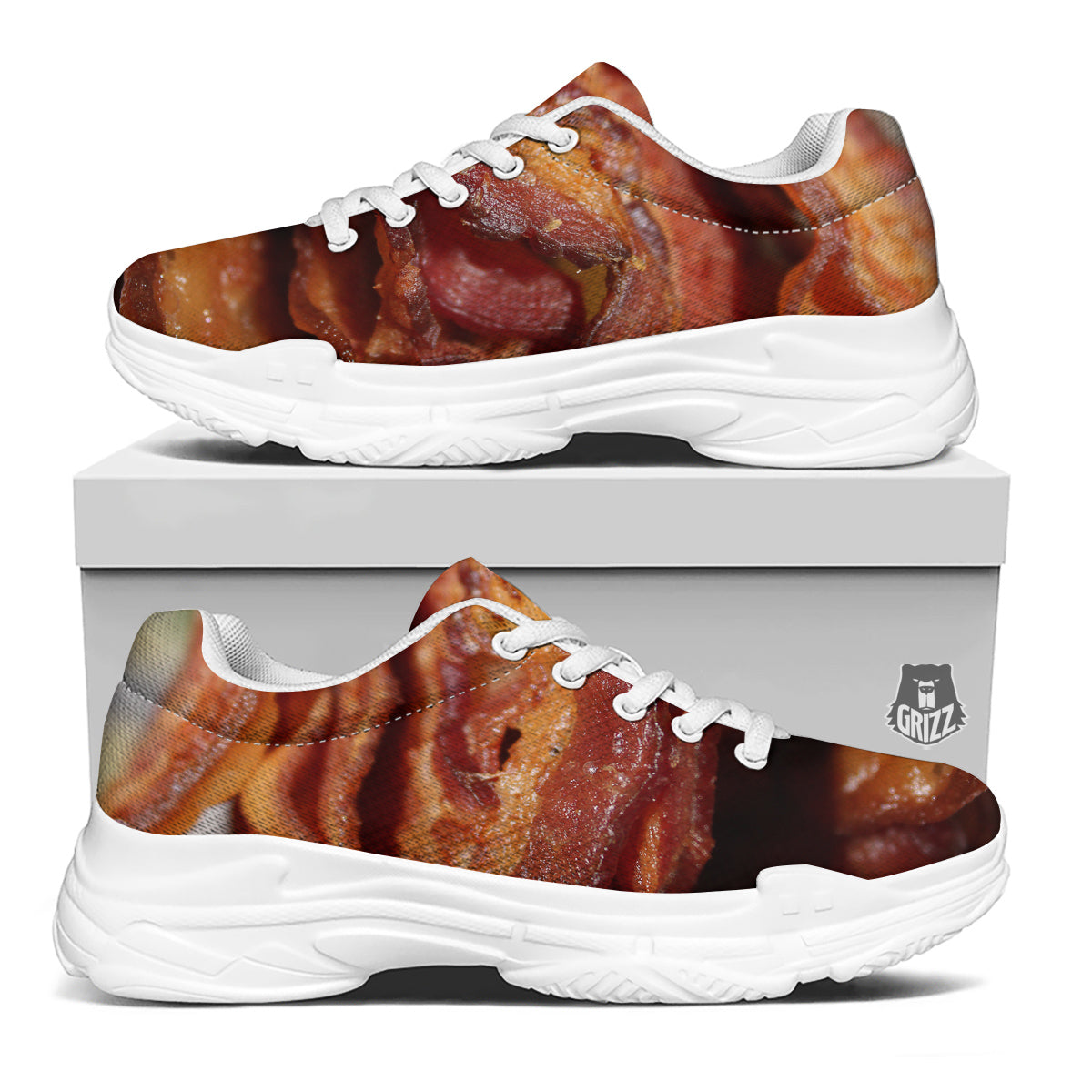 Bacon Crispy Print White Chunky Shoes-grizzshop