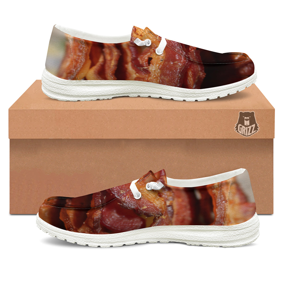 Bacon Crispy Print White Loafers-grizzshop